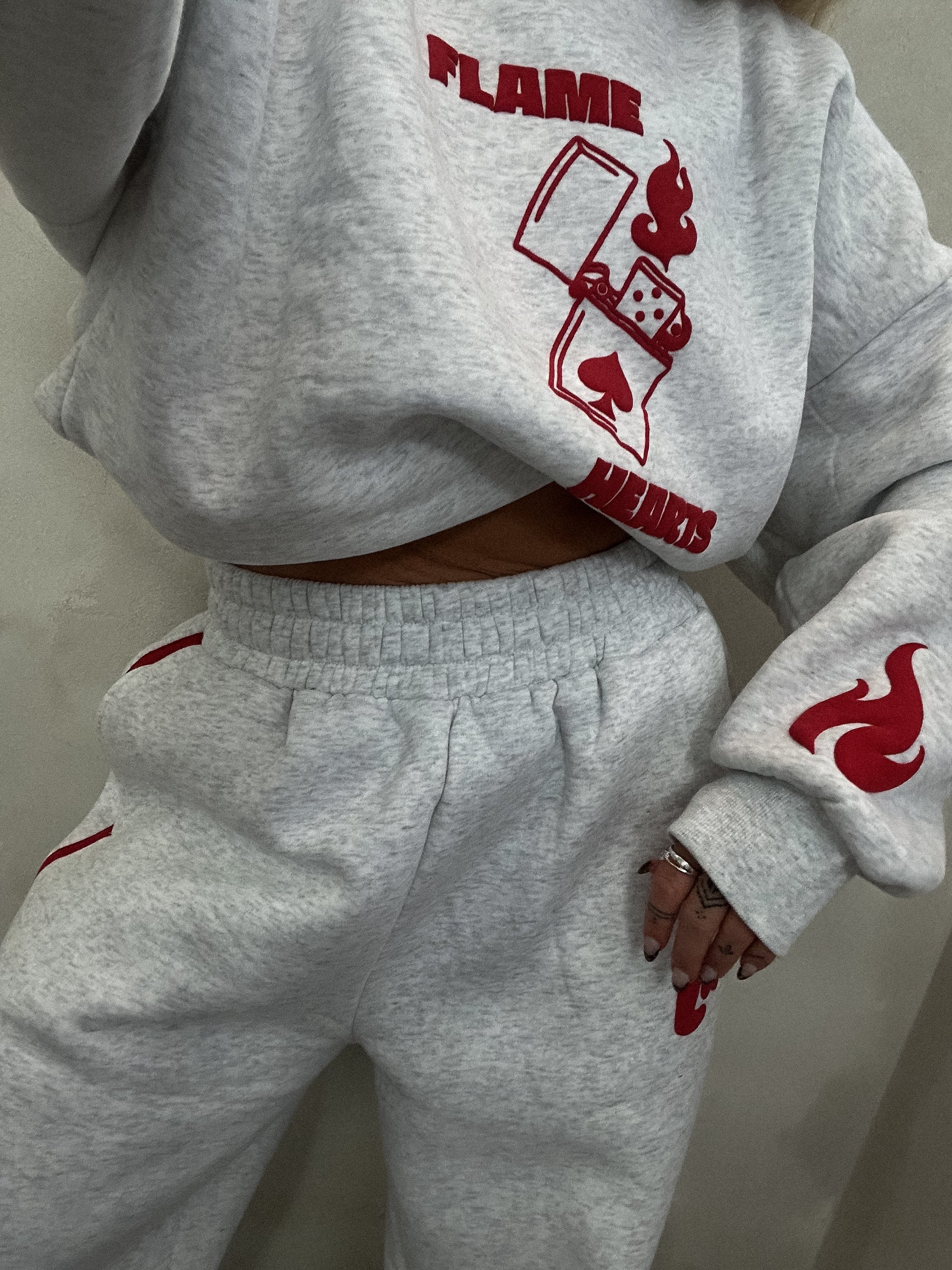 FLAME HEART TRACKSUIT PANT- GREY